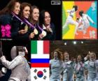 Женщин фольги команда фехтования подиум, Италии, России и Южной Кореи - Лондон 2012-